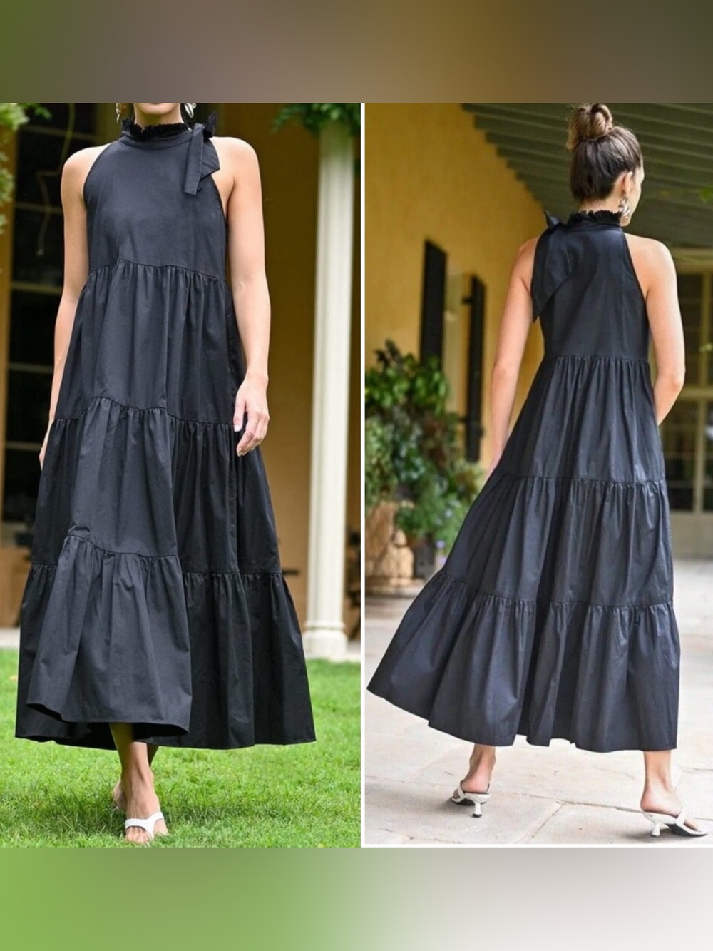 Wyatt Wylde Helena Tiered Maxi Dress w/ Statement Neck Tie (size M)